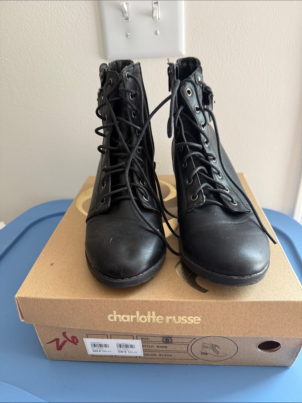 Charlotte Russe Black Lace-Up Ankle Combat Boots